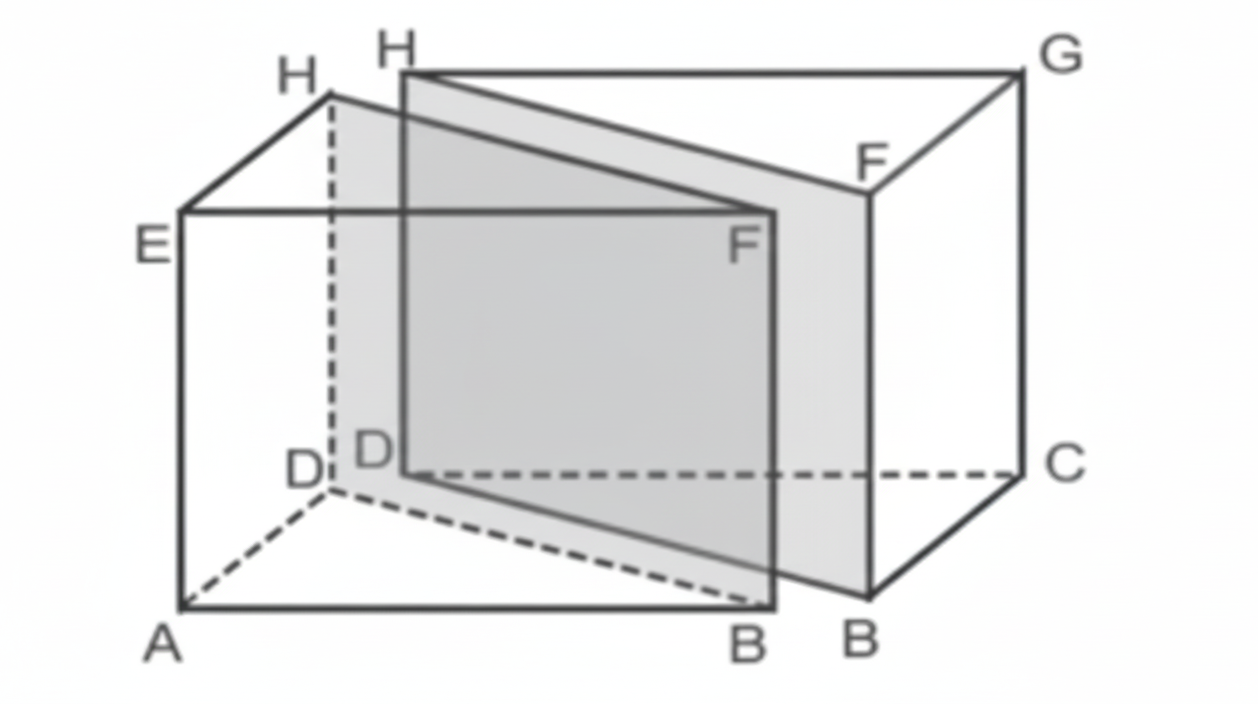 Ilustrasi balok yang dibagi menjadi dua prisma segitiga