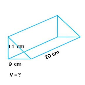 Prisma A dengan alas segitiga 9cm dan tinggi 11cm, serta tinggi prisma 20cm