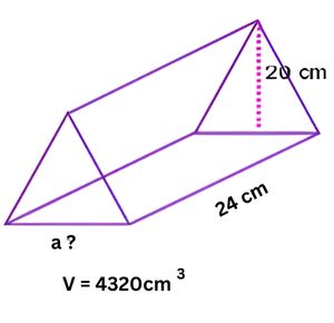 Prisma B dengan volume 4320, tinggi segitiga 20cm, dan tinggi prisma 24cm
