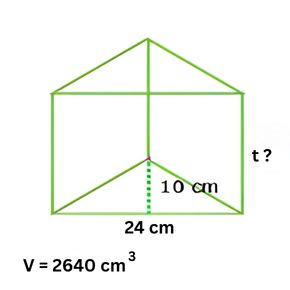 Prisma D dengan volume 2640, alas segitiga 24cm, dan tinggi segitiga 10cm